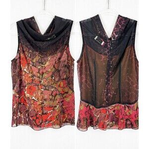 Byron Lars Beauty Mark Sheer Mesh Top Abstract Print Cowl Neck Y2K Designer Sz 6
